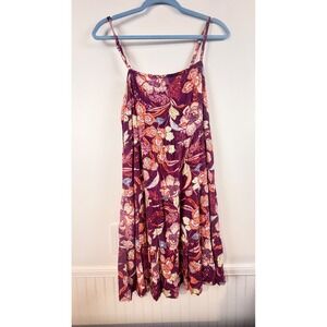 Old Navy Womens Purple Floral Tiered Cami Mini Dress Large Rayon Summer Boho